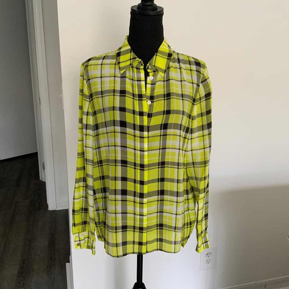 ALICE AND OLIVIA  lime plaid blouse